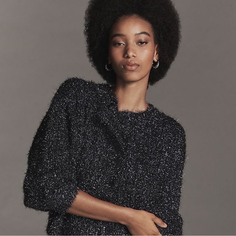 Black Silver Fuzzy cropped Sweater tinsel disco ball s m l one size